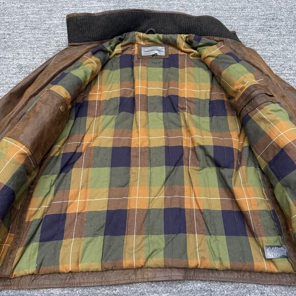 Johnston & Murphy Leather Jacket Men Large Brown Pockets Full Zip Field Bomber - Picture 6 of 11